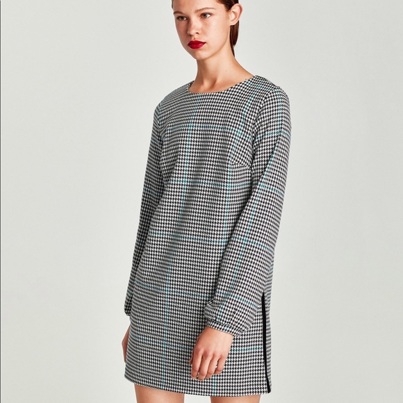 NWT Zara checked dress with velvet stripes - Picture 2 of 8